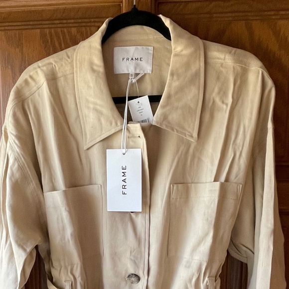FRAME Belted Organic Linen Blend Cargo Jacket - Sand - XL - NWT - Picture 4 of 7